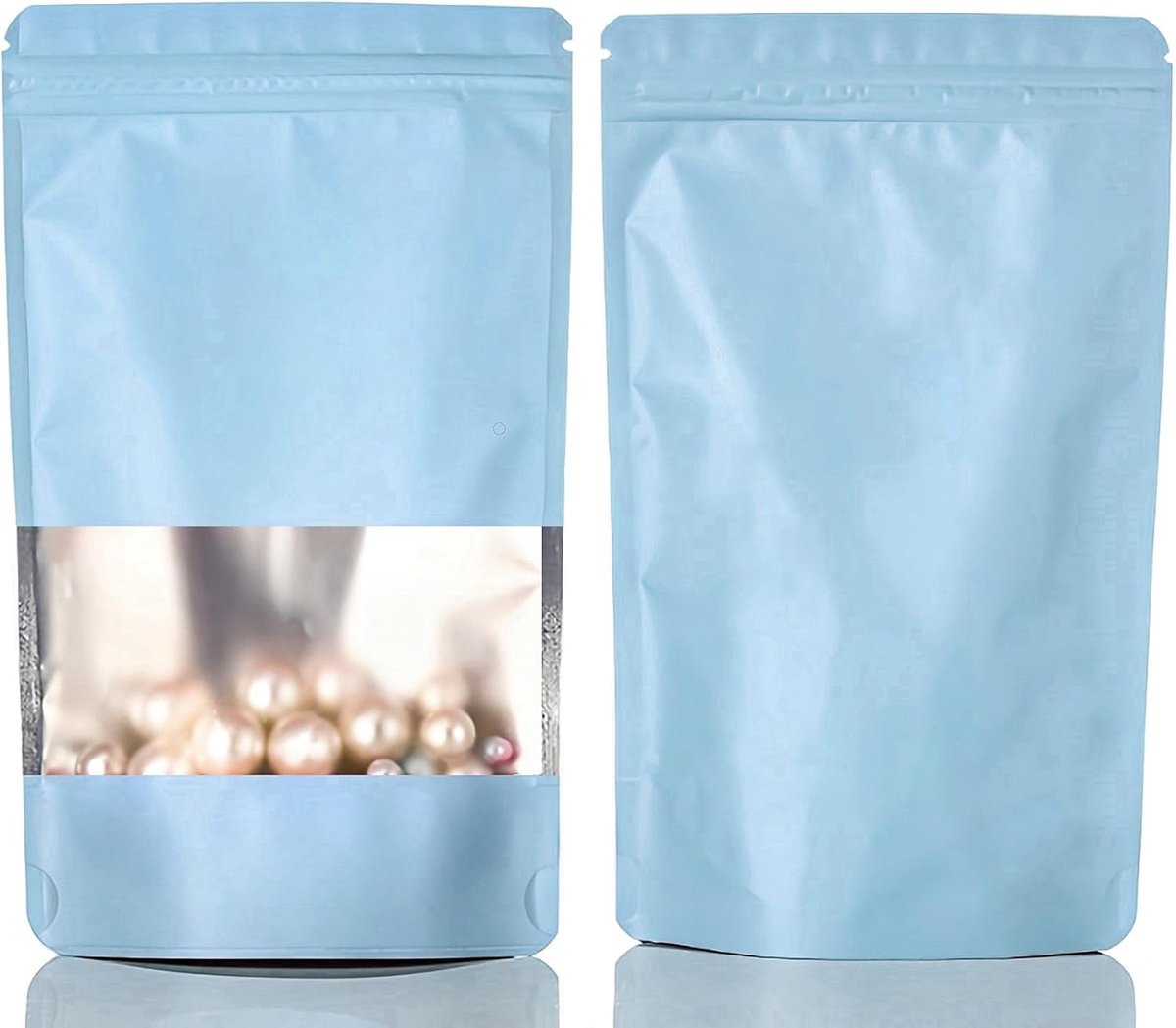 50st Hersluitbare Mylar Stazak, Ritssluiting Plastic Zakjes voor Voedsel, Rits Aluminiumfolie Zakken met Doorzichtig Venster, Ziplock Zakjes met Kleurverpakking (Blauw, 12x20 cm)