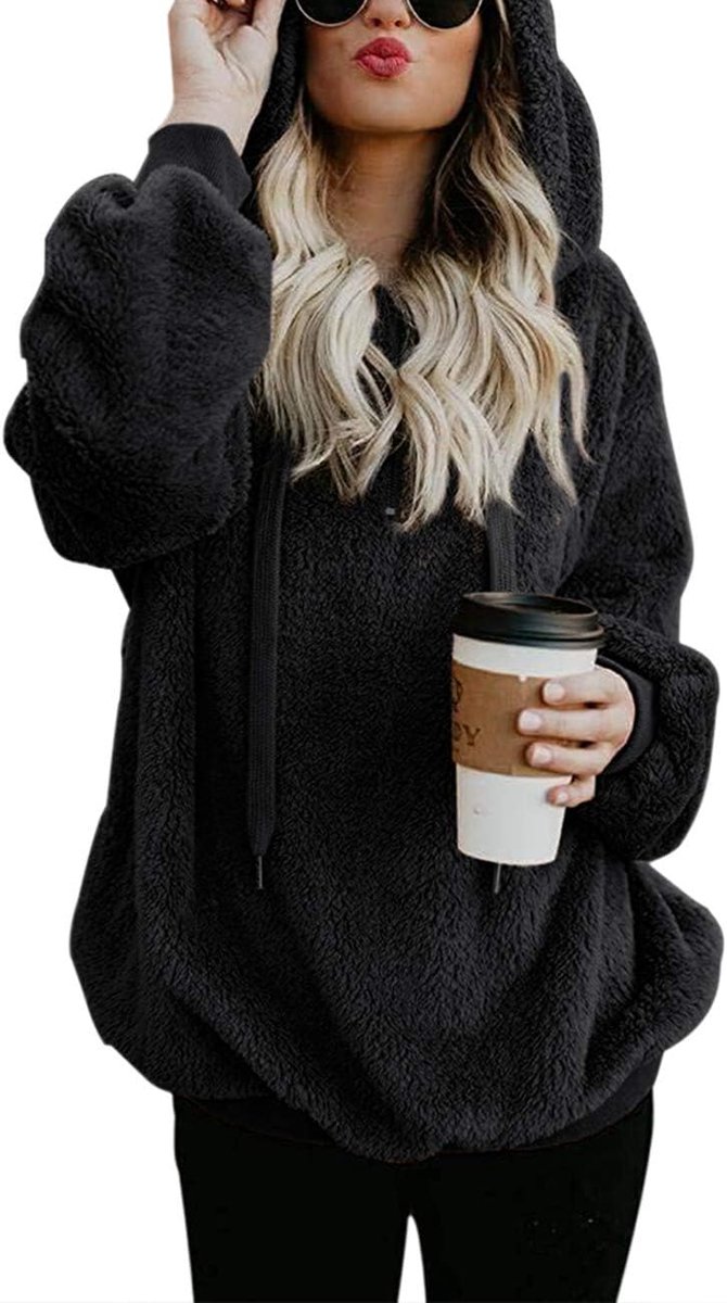iWoo Hoodie dames capuchonpullover teddy fleece pullover herfst winter warm bovendeel lange mouwen effen casual sweatshirt