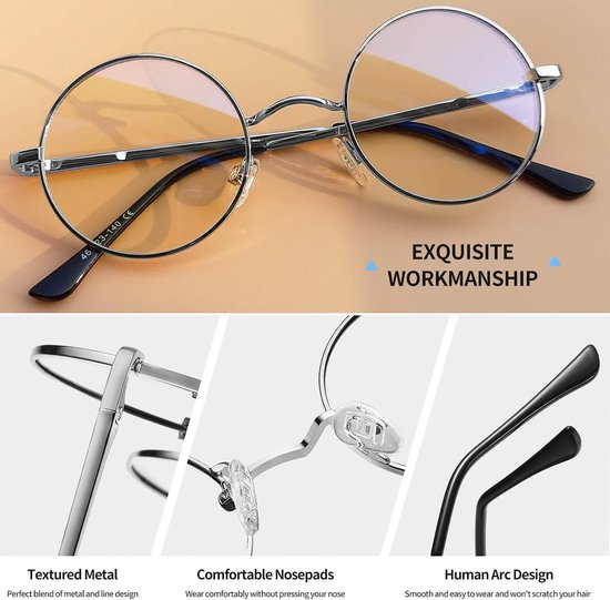 Blauw Licht Blokkerende Bril, Anti Blauw Licht Computer Gaming Scherm Brillen voor Dames Heren Transparant Ronde Zonnebril Blue Light Filter Glasses — afbeelding 5