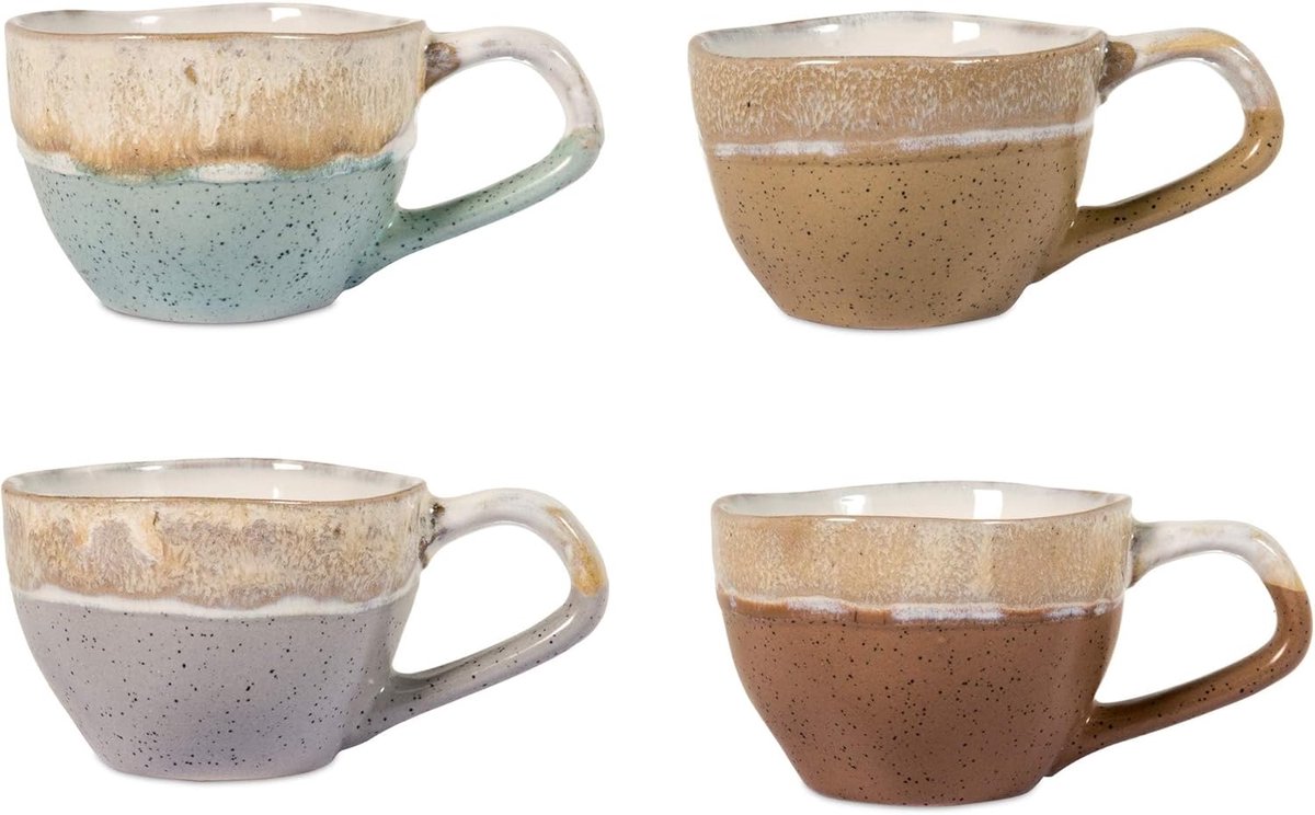 Set van 4 Malika koffiekopjes in diverse steengoedkleuren Cc110