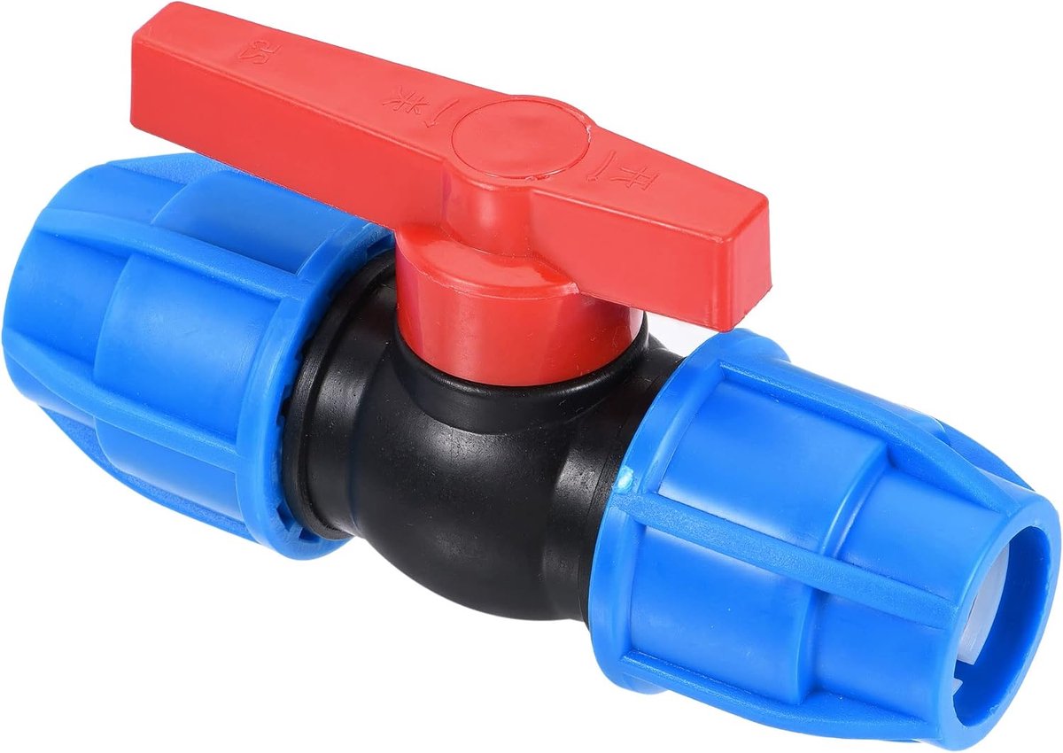 METERXITY Kogelkraan - PE Plastic Uitschakelschakelaar van toepassing op tuinirrigatie en aquaria (25 mm, zwart blauw rood)
