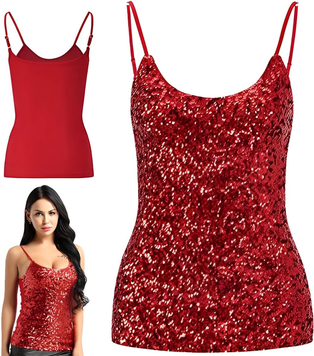 Damestops met pailletten, mouwloos glitterhemdje, verstelbare bandjes, dagelijkse haltertop, blouse, T-shirts voor nachtclub, feest, optredenskostuum