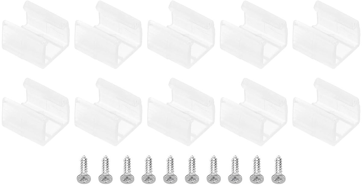 Clips voor led-lichtstrip, 40 stuks, kunststof bevestigingsbeugels met schroeven, voor kabel, glanzend, neonband, RGB, 8 mm - 10 mm, transparant