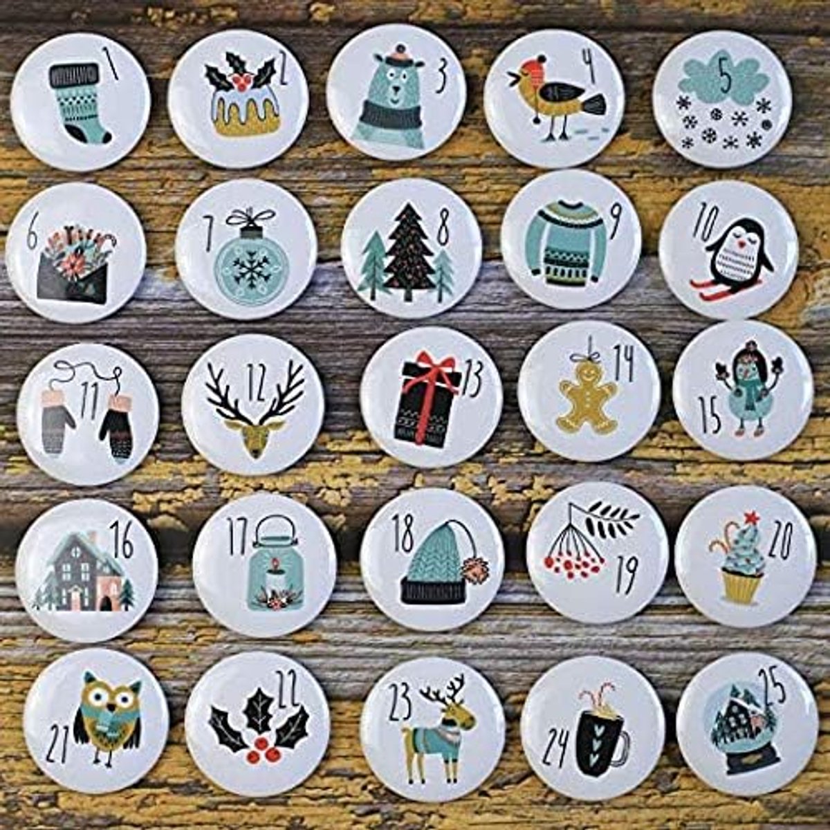 Adventskalender met cijfers van 1 tot 24 cijfers, voor kerstkalender, doe-het-zelf, voor jutezakken, spelden