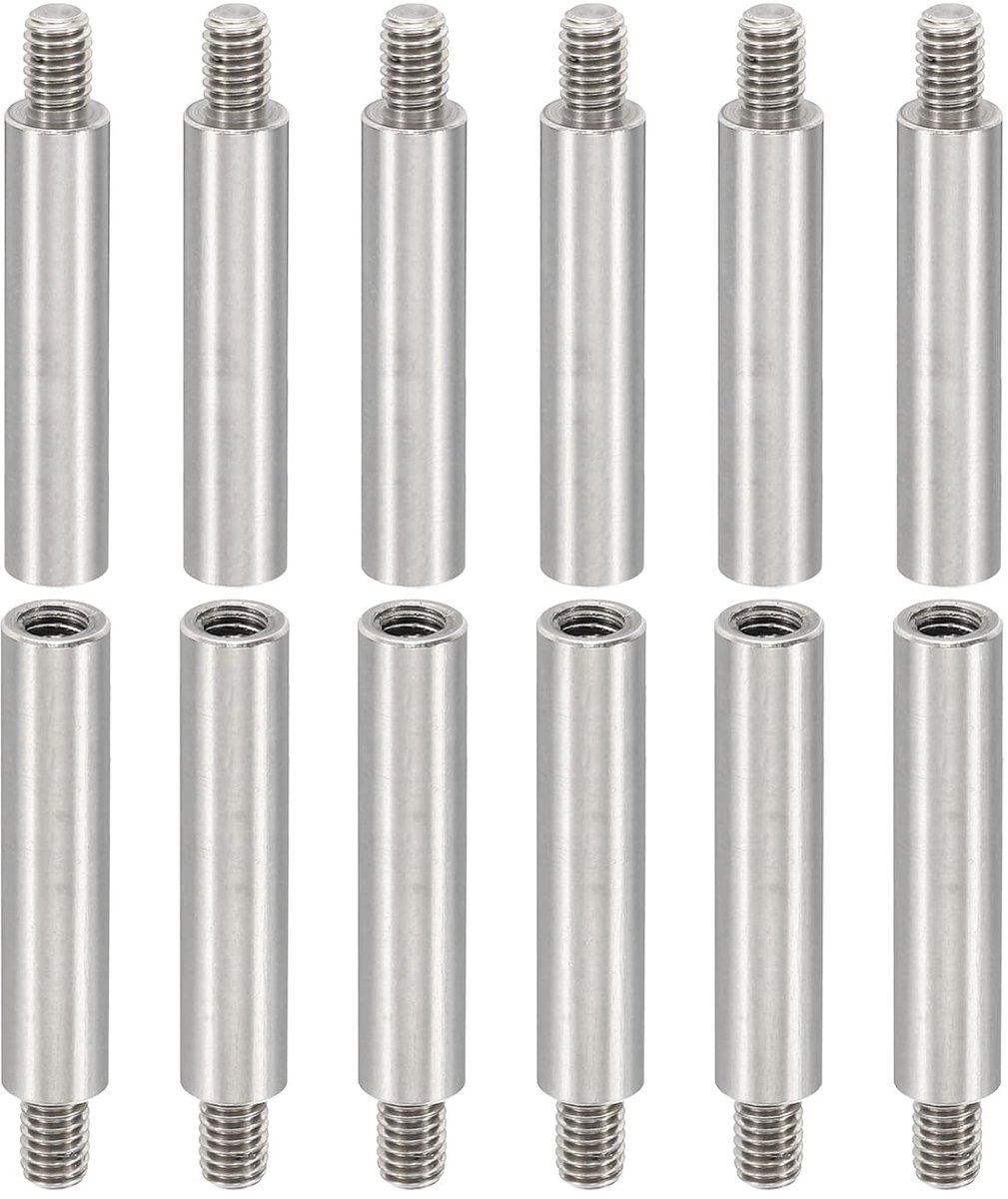 12 stuks M4 afstandhouders, M4 30 + 6 mm spacer afstandshulzen van roestvrij staal, schroefdraadafstandhouders schroevenset 4 mm ID 6 mm OD metrische mannelijke vrouwelijke schroefdraadadapter