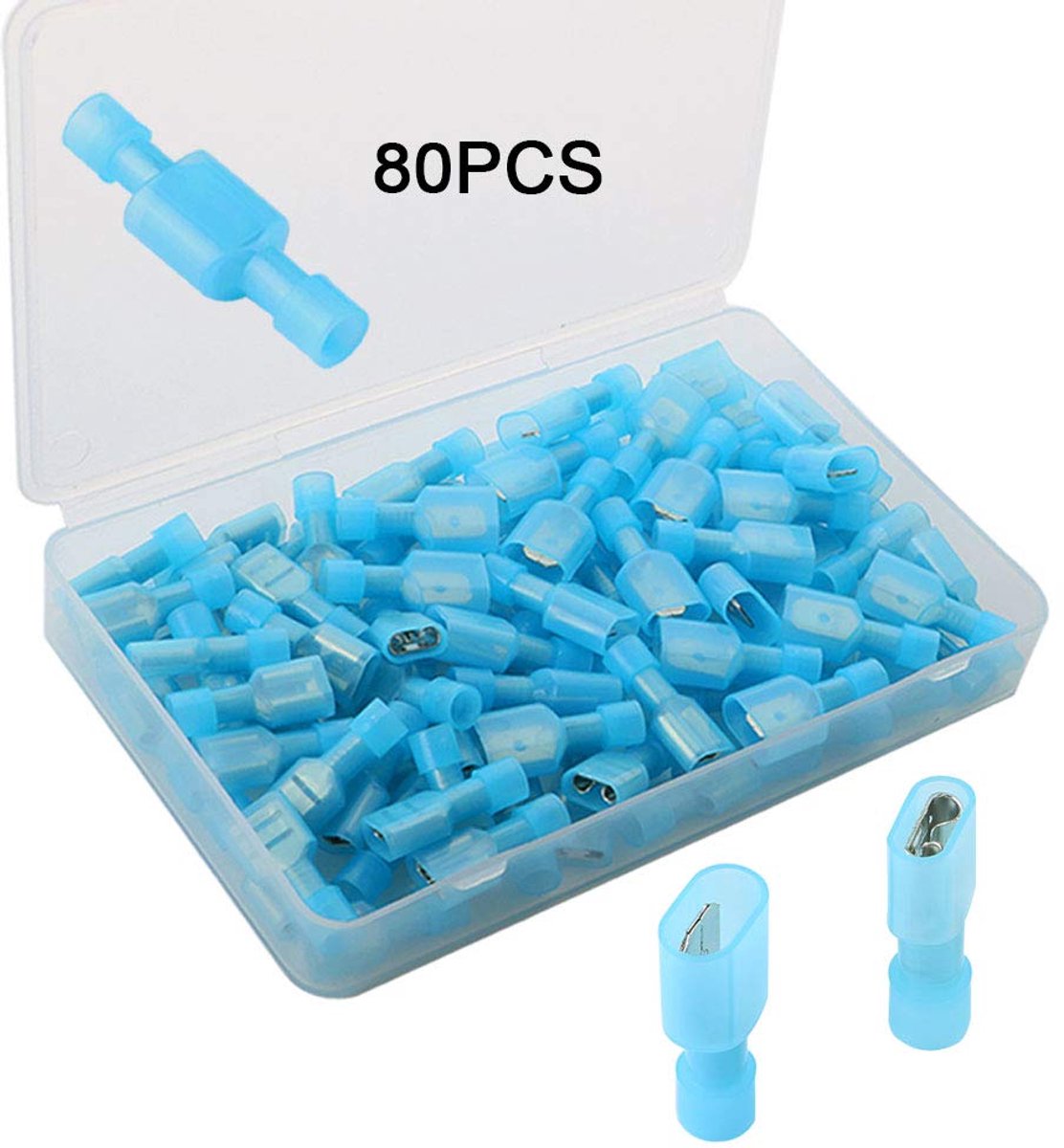 80Pcs Premium Volledig Geïsoleerde Draadconnectoren, Geïsoleerde Draad Krimp Terminal, Nylon Geïsoleerde Mannelijke & Vrouwelijke Connector (40 Paar Blauw)