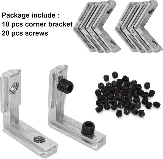 10 stuks T-groef binnenhoek aluminium profiel 90°L-vorm zinklegering binnenhoekverbinder zinklegering EU-2020 moer met 20 schroeven, binnenhoek hoekverbindingen voor aluminium extrusie profiel — afbeelding 4
