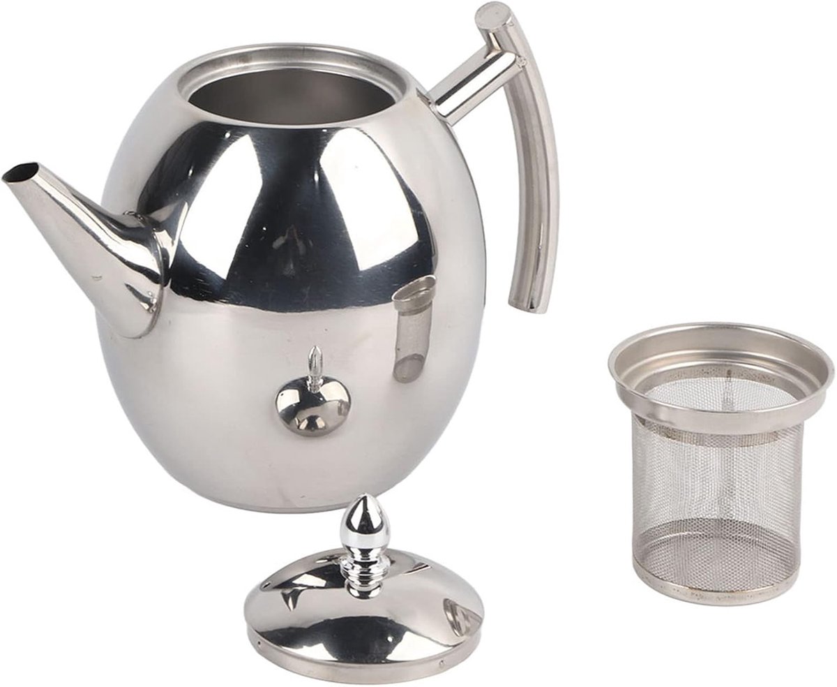 Theepot met zeef, theepot van roestvrij staal met fluit, zwart, theepot waterkoker van roestvrij staal, 1 l, met filter, voor huis, restaurant, hotel, picknick buiten (1,5 l)