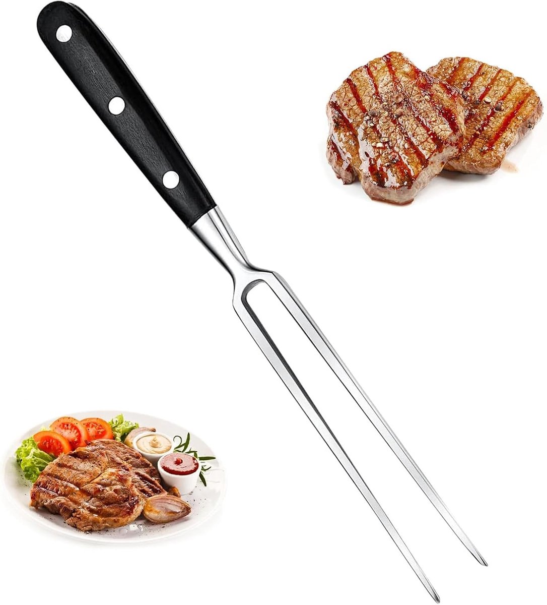 Vleesvork roestvrij staal grillvork serveren vlees braadvork | Tranchiervork met handvat 30 cm voor keuken braden grill kalkoen diner