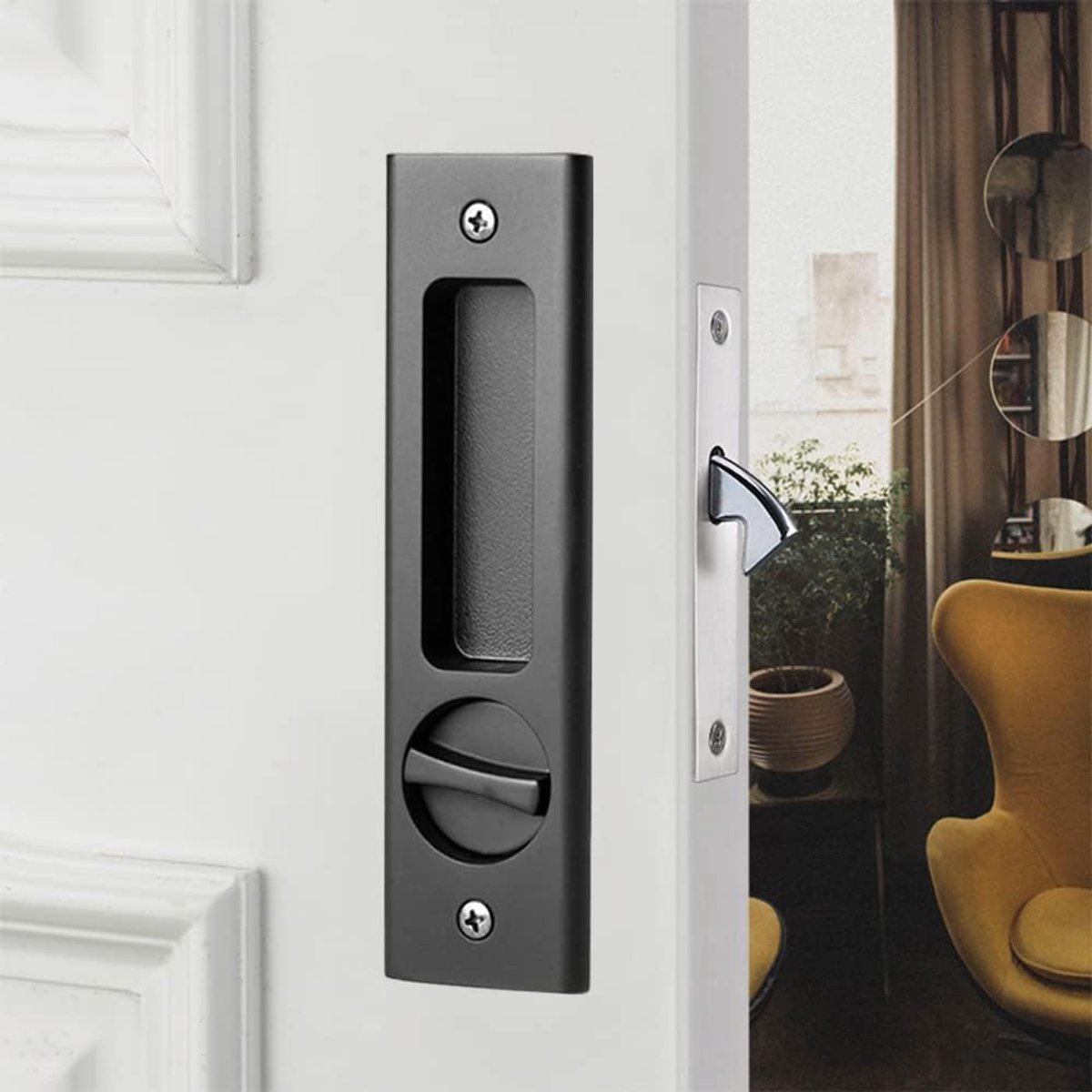 Pocket Deurklink met Sleutel Schuifdeurslot met Sleutel Pocket Deurslot Onzichtbaar Verzonken Deurklink 160mm Zwart