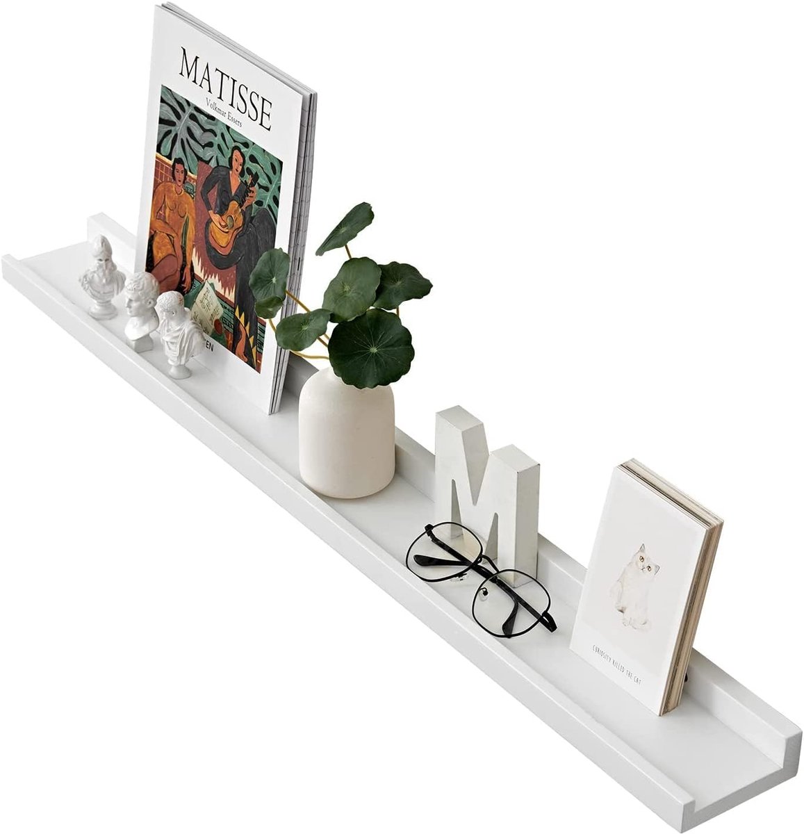 Zwevende plank wit, 50 cm eikenhouten foto rand wandmontage display rack kruidenrek decoratieve wandplank radiatorplank eenvoudig te installeren voor slaapkamer, keuken, woonkamer, hal