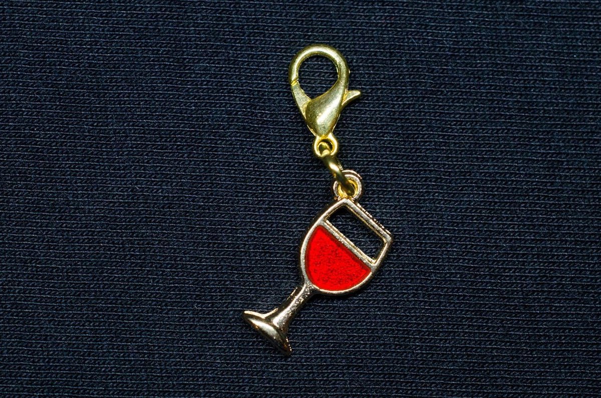 Wijnglas Charm rode wijn goud 16mm - handgemaakte modesieraden I kettinghanger verguld - bedelhanger bedelarmband - hanger voor armband, 16 mm, Metaal