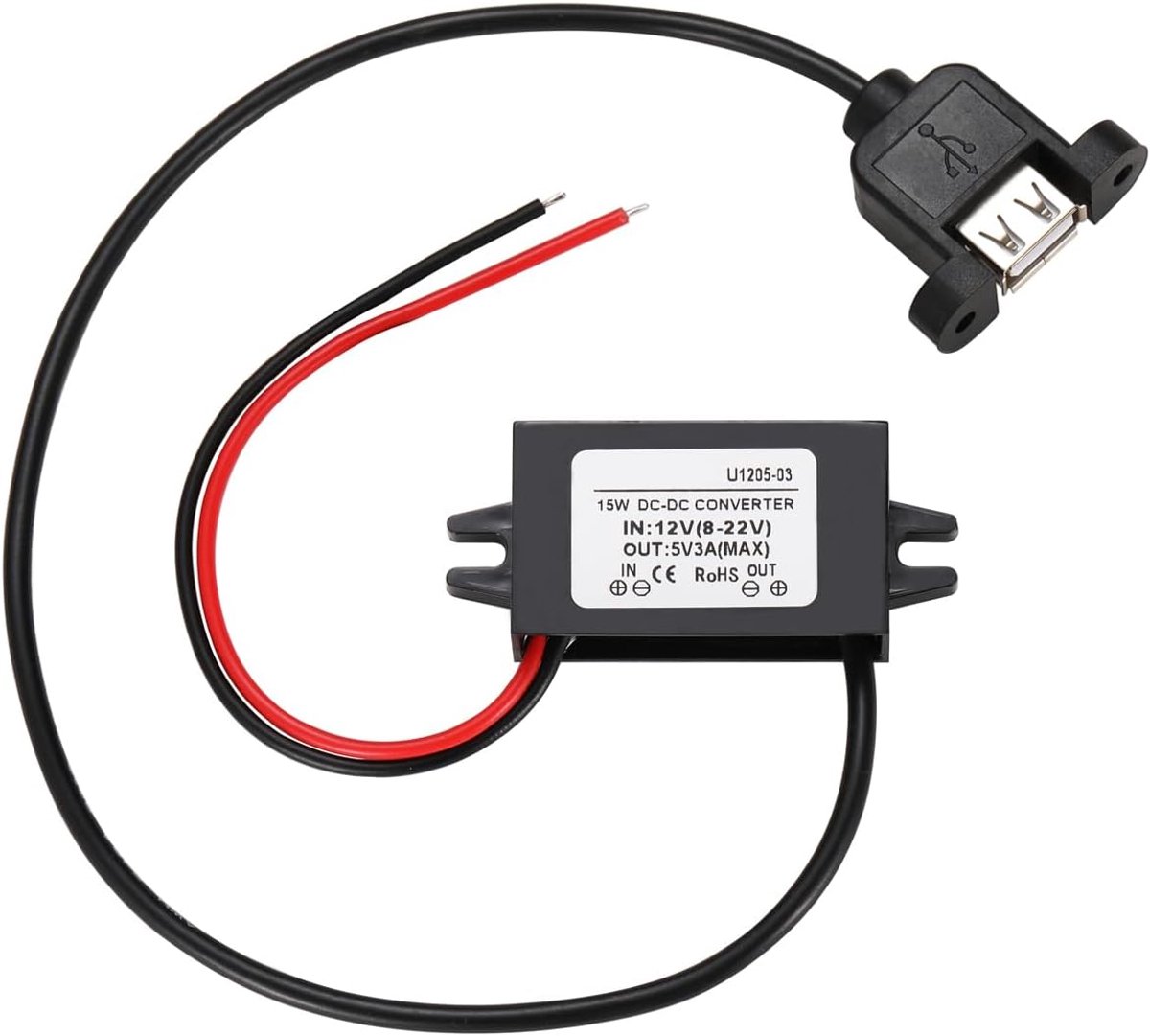 1 Stuk Waterdichte DC-DC 12V naar 5V 3A-converter, USB Step Down Buck Converter-stroomadapter, met schroefgaten voor paneelmontage
