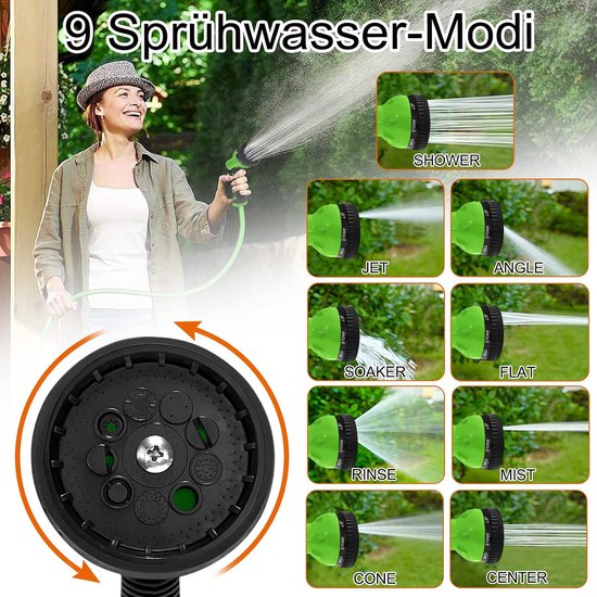 Slanghaspel 30+2m Waterslang Haspel met Handdouche Slangoproller 180° Draaibare Muurbevestiging Tuinslang Automatisch met Stopbal en Snelsluitkoppeling, Groen — afbeelding 5