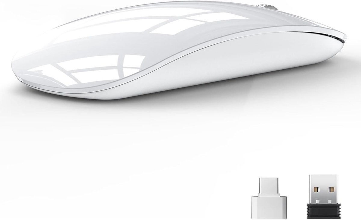 U58 draadloze muis, rechargeale & geruisloze muis ultra slanke 2.4G pc-computer laptop muis met USB nano-ontvanger, 1600 dpi reismuizen voor Windows Mac Linux Macbook- wit