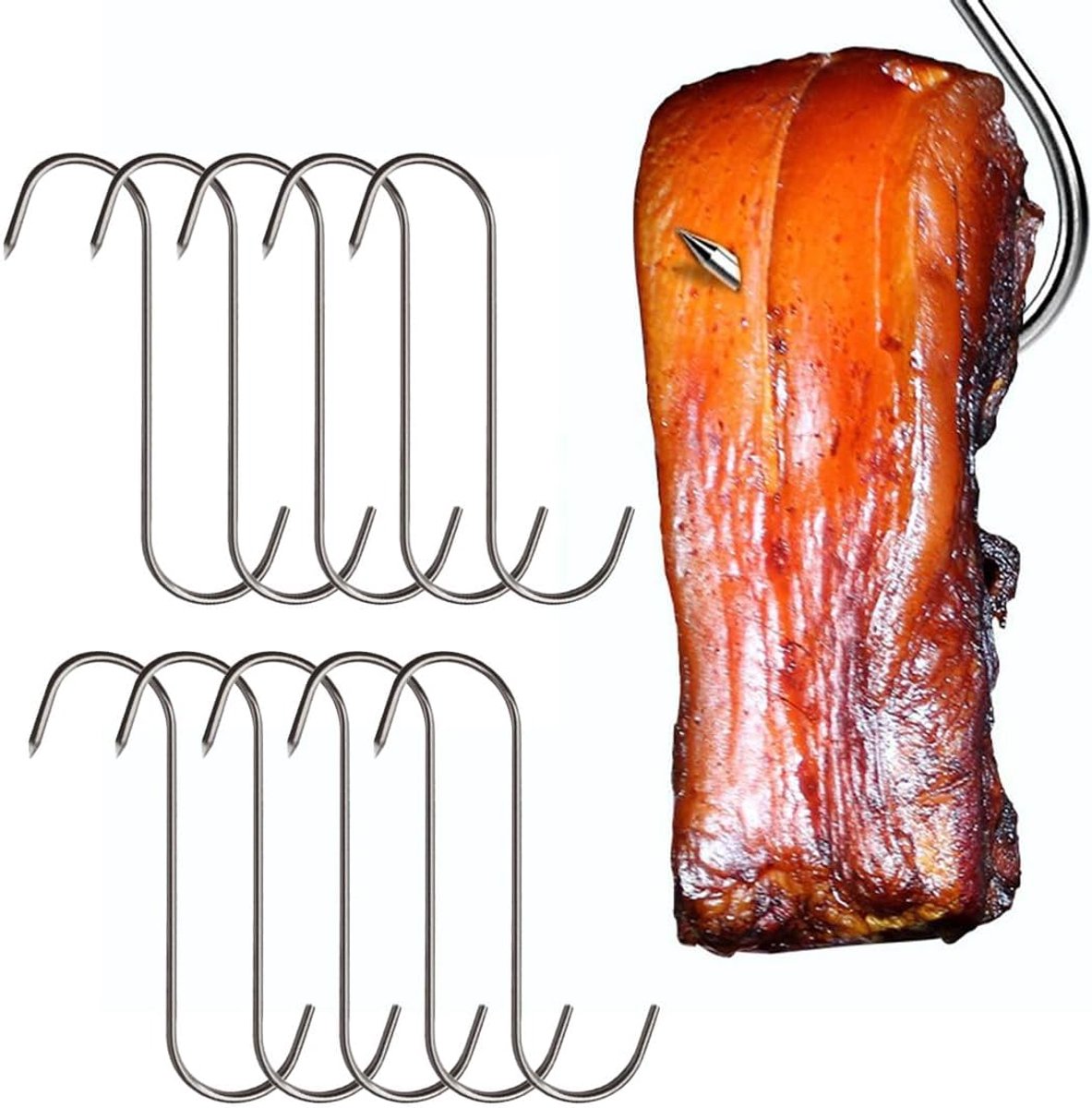 S-haken, roestvrij staal, 13 cm, vleeshaken, keukenhaken, vishaken, vishaken, grillhaken, vleesverwerking