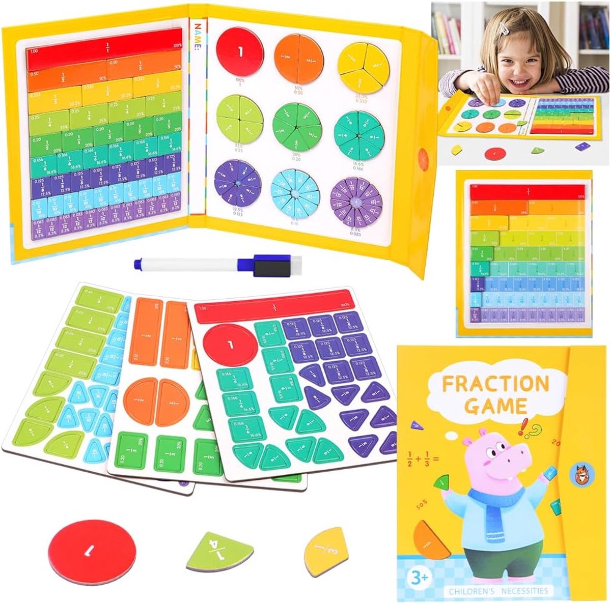 Wiskundige Educatieve Spellen - Magnetische Breukjes Puzzle, Tegels voor Breukleren (Nijlpaard)