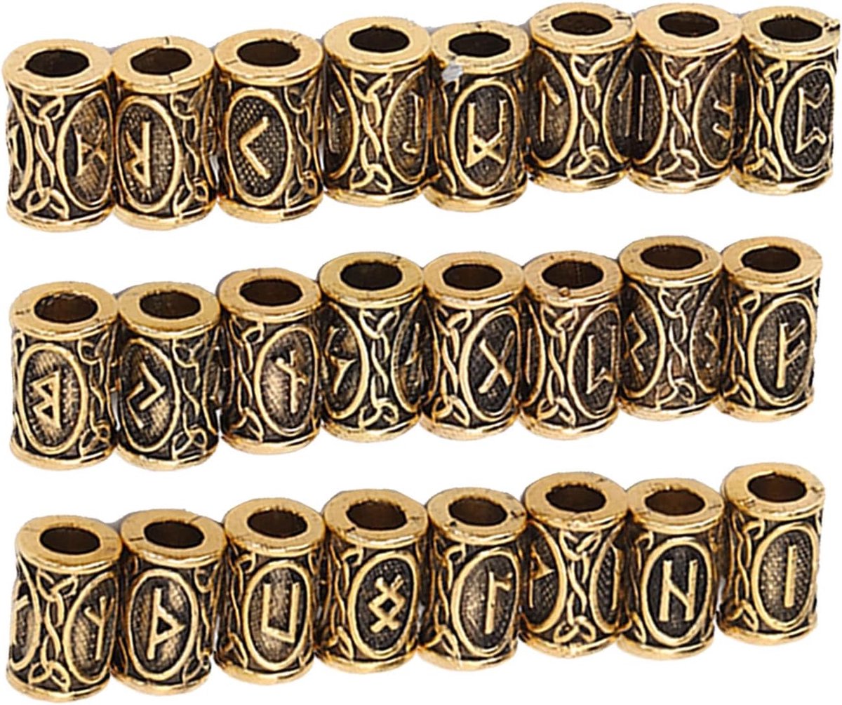24st Haar Baard Kralen Legering Unieke Patronen Vintage Haar Vlechten Kralen Dreadlocks Accessoires, Diy Haar Buis Kraal Losse DIY Sieraden Accessoire Gevlochten Haar Kralen(Goud)