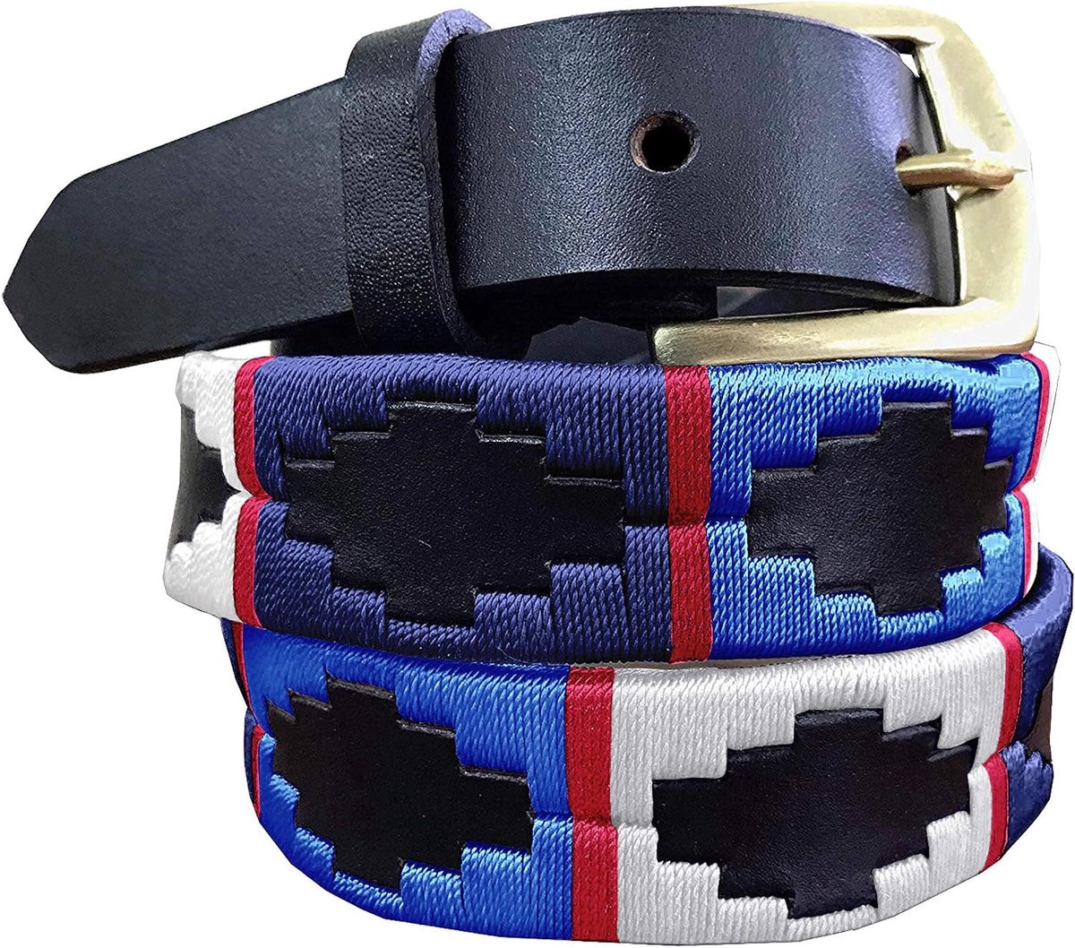 DIAZ Skinny Heren Dames Unisex Bruine Lederen Geborduurde Polo Riem