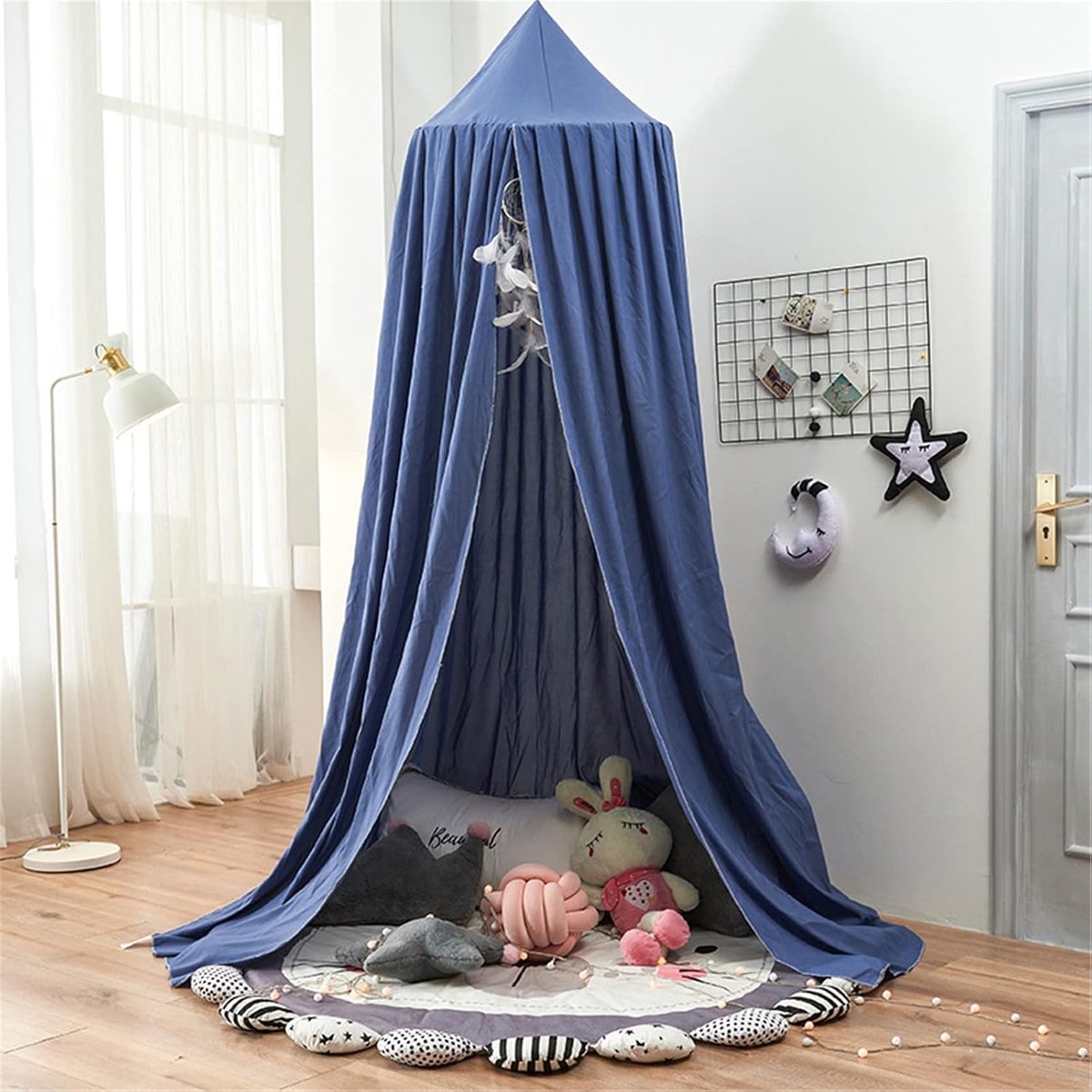 bedhemel voor kinderen, babybed, bedgordijn, hangend rond, prinses, insectennet, muggennet voor kinderkamer en speelkamer, decoratie (blauw)