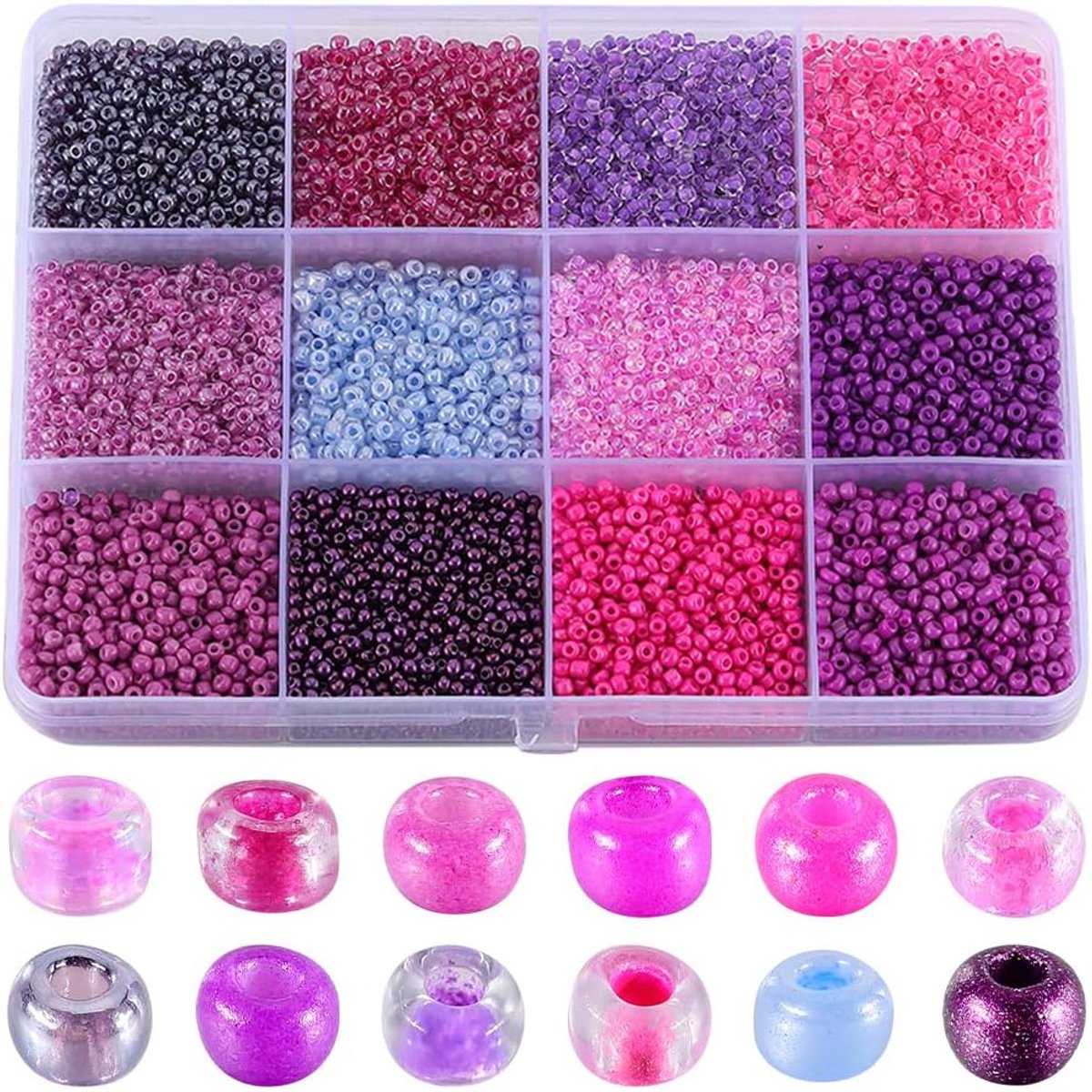 1 doos met 156 g glazen rocaillekralen, 2 mm, paarse rocailles kralen voor het maken van armbanden, ronde mini-kralen van glas, losse afstandskralen