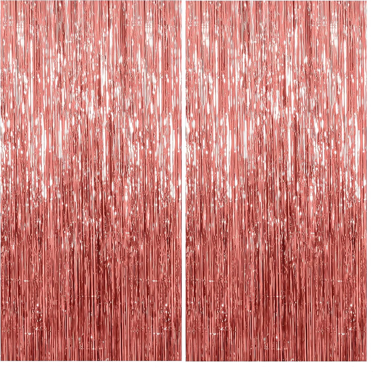 2 stuks roségouden glitter klatergoud gordijnen, 1 x 2 m glinsterende feestfolie deurgordijnen metallic franje kwastje klatergoud achtergrond voor meisjes verjaardag kip bruiloft feest decor
