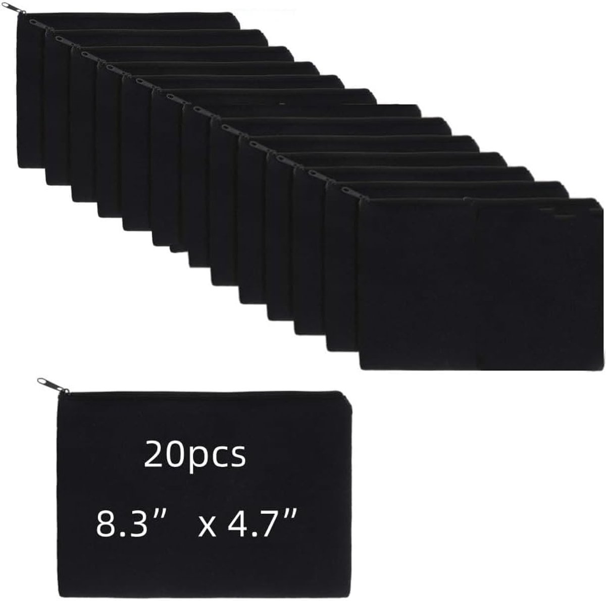 20 lege cosmeticatassen, 21 x 12 cm, leeg etui, tas van katoen leer, voor reizen, kantoor en school (zwart), Zwart