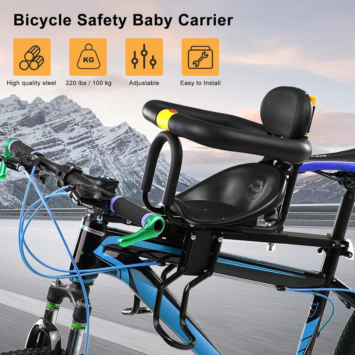 Kinderfietszitje voor kinderen, kinderzitje, fiets voorgemonteerd, voor mountainbikes met stuur, kinderzitje voor MTB en racefiets