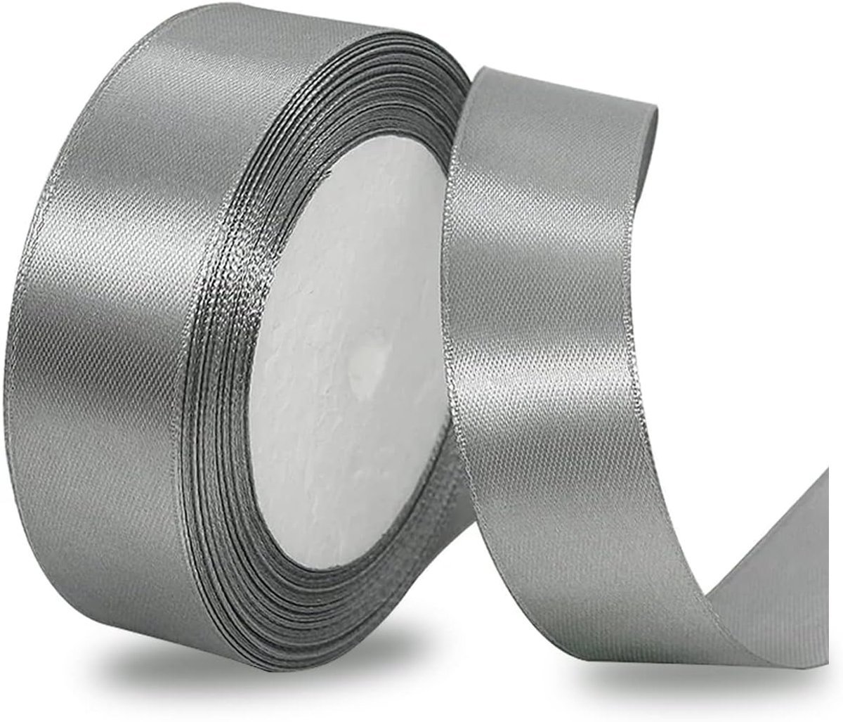 Linten zilver, 25 mm breed, 23 meter grijs, cadeaulint, lint voor geschenkverpakkingen, doe-het-zelf knutselen, boeketten, strikken maken, verjaardags- en bruiloftsdecoraties