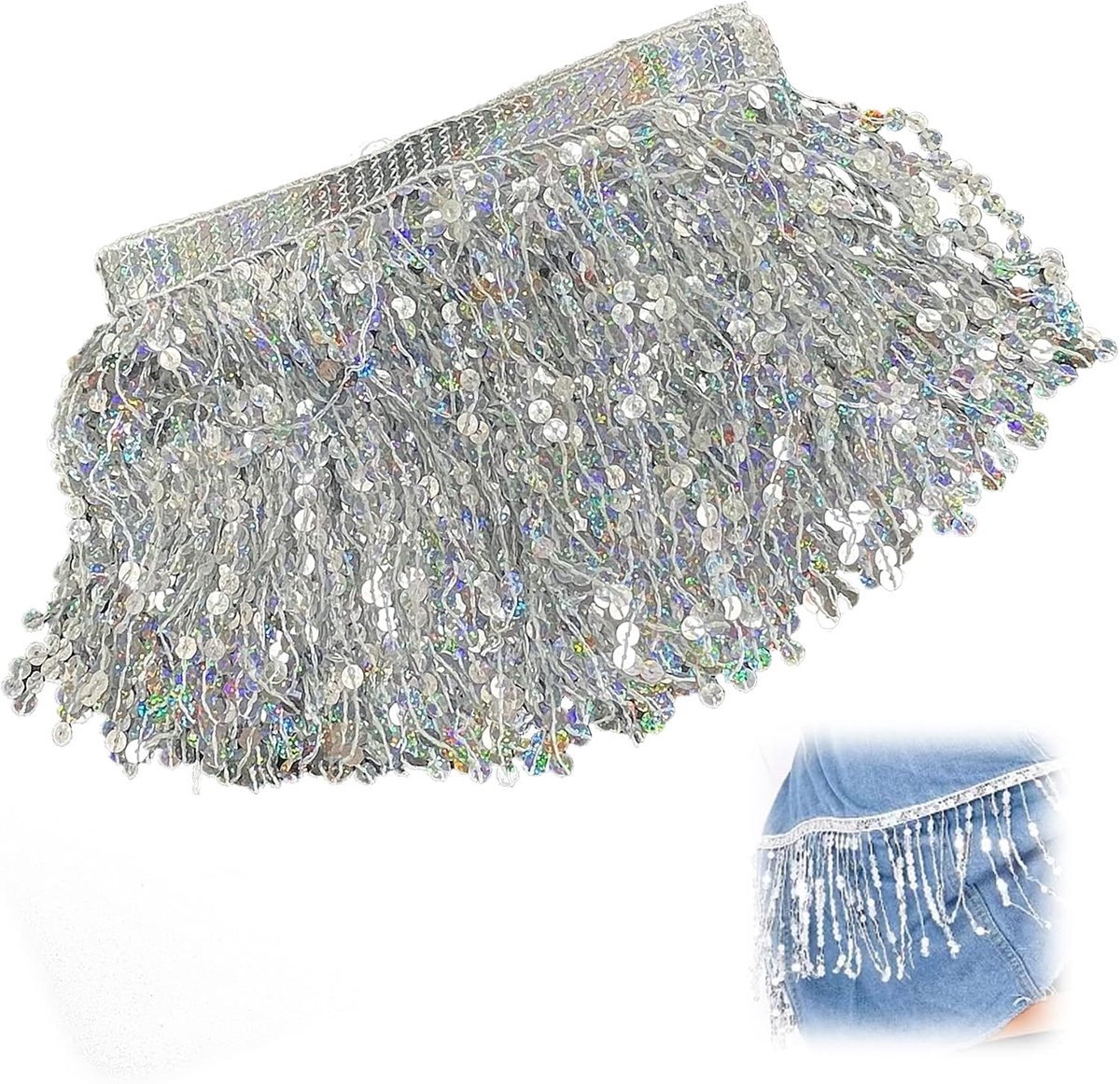 franjes trim decoratie voor kostuums, kleding, knutselen, handwerk (zilver)