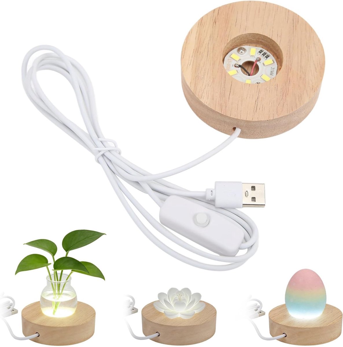 displaybasis, 8cm/3.15in verlichte kristallen displaystandaard, houten LED-displaybasis voor kristallen glaskunst(Wit Licht)