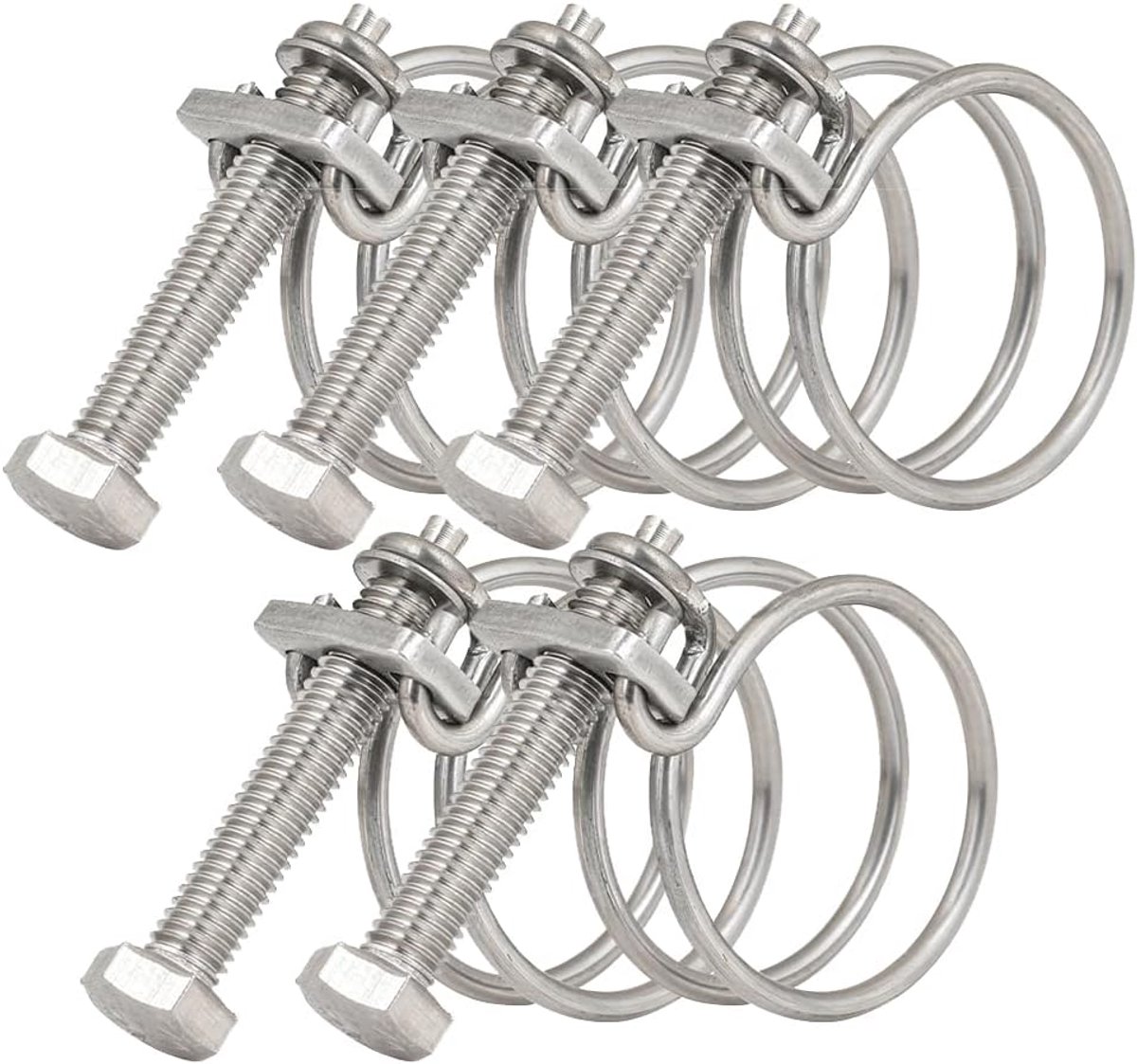 50-55 mm dubbele draadslangklemmen, 201 roestvrijstalen slangklemmen, universele buisbevestiging voor sanitair, verstelbare slanghoepel (pak van 5)