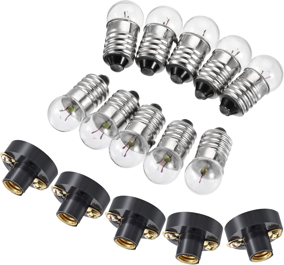 sourcing map E10 lampfitting, 3,8 V lamphouder schroeffitting met E10-gloeilamp, kunststof koper zwart, 30 stuks in totaal