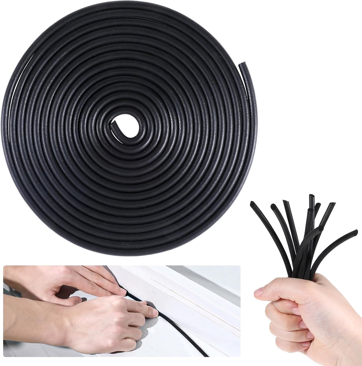 Epdm Schuimrubberen afdichting, rond, diameter 15 m, diameter 3 mm, voor deuren, ramen, plafonds, muren, zwart