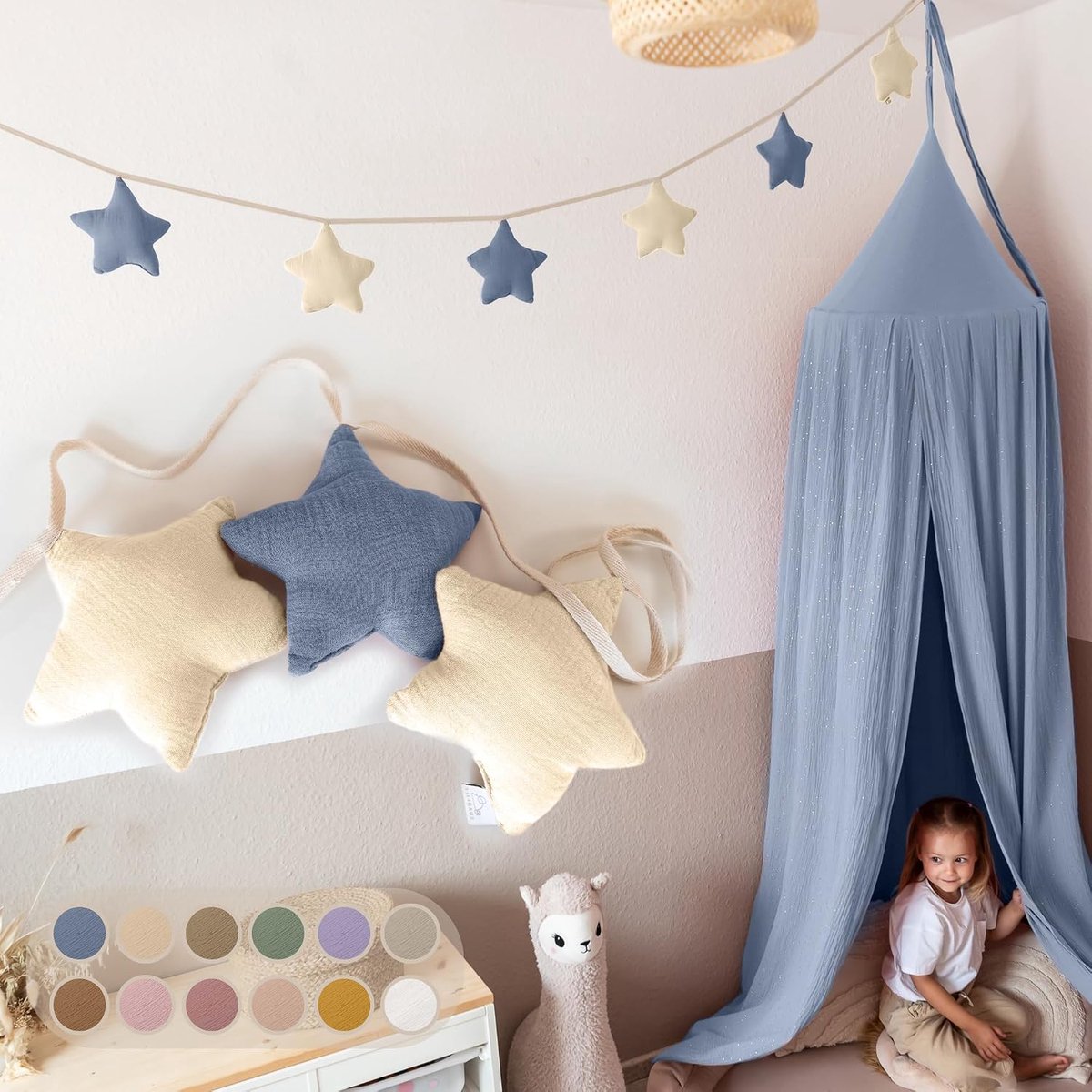 sterren wimpelketting stof - 12 kleuren wimpelketting kinderkamer - 100% katoen handgemaakte slinger stof - mousseline beddeklede voor meisjes & jongens - babykamer decoratie