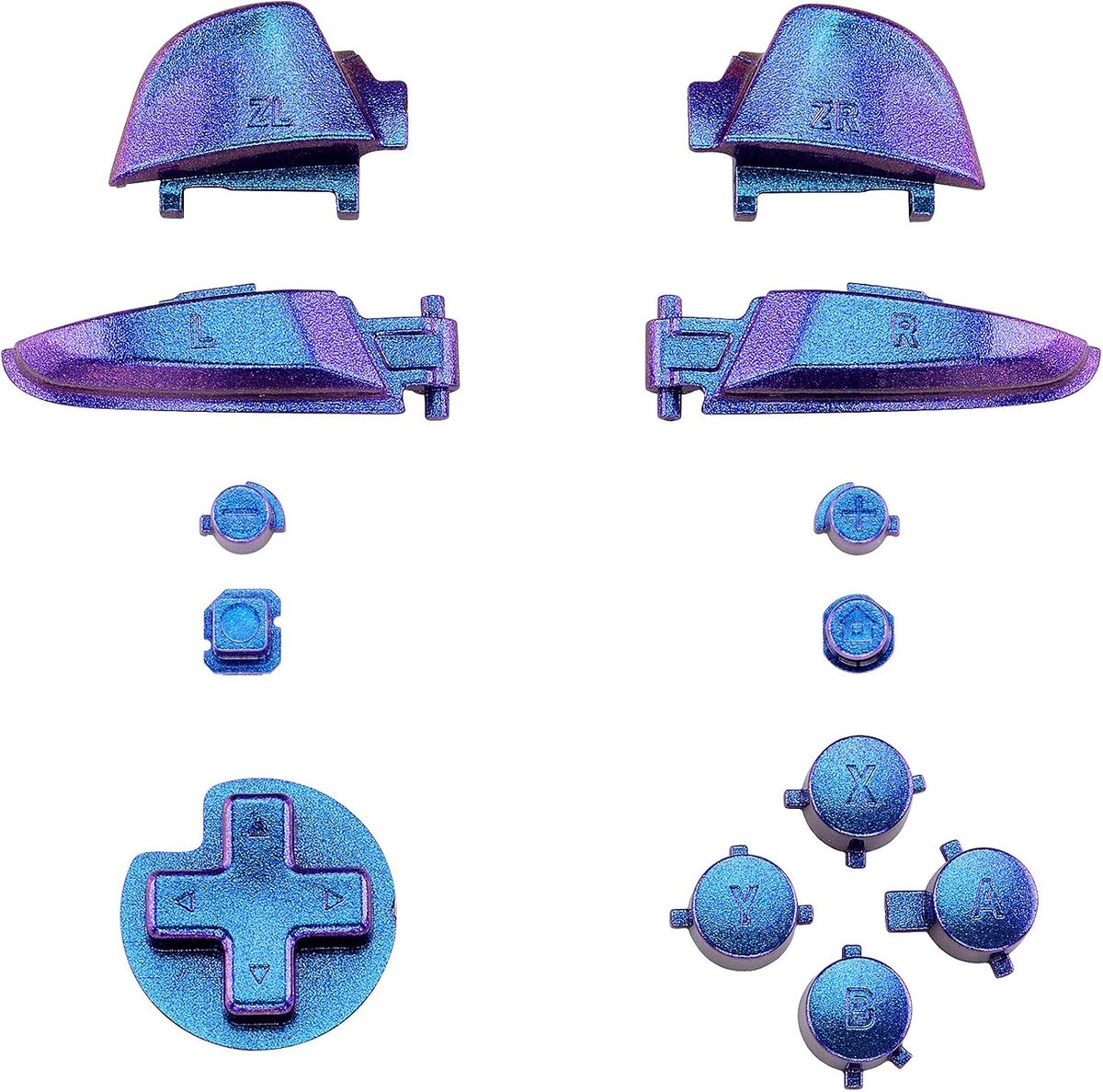 eXtremeRate Kameleon Paars Blauw Reparatie ABXY D-pad ZR ZL L R Sleutels voor Switch Pro Controller, DIY Vervanging Volledige Set Knoppen met Gereedschap voor Switch Pro - Controller NIET Inbegrepen