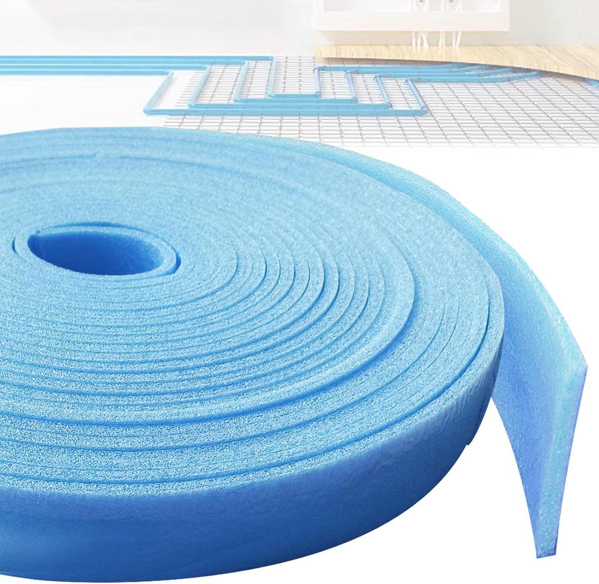Isolatietape, zelfklevend, 50 mm x 5 mm x 10 m, voor het afdichten tussen vloerverwarmingsplaten en muren
