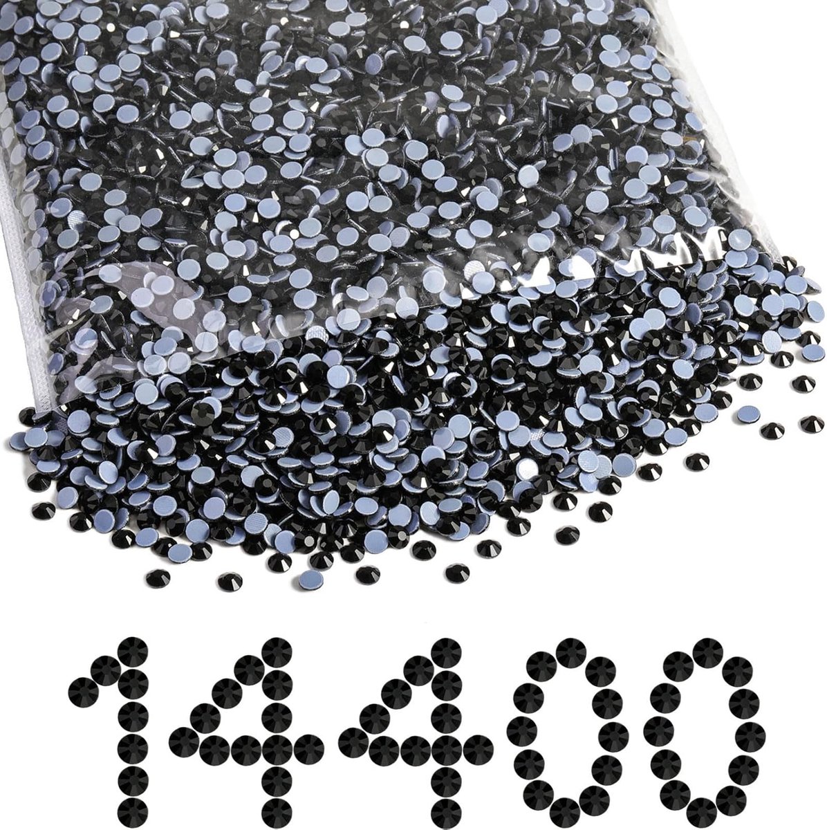 Hotfix steentjes bulk, 14400 stuks zwarte hotfix steentjes voor ambachten kleding doe-het-zelf decoratie, zwart, SS6, 1,9-2,1 mm