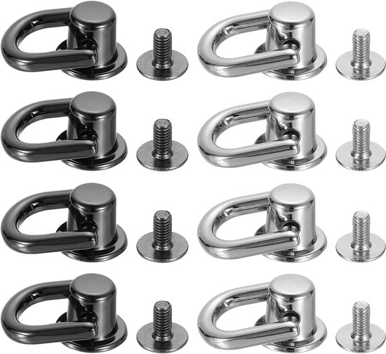 8 klinknagels zwart metallic zilver toon | Kogelkopknop met schroefklinknagels met D-ring voor schouderriem, leren handtas, doe-het-zelf
