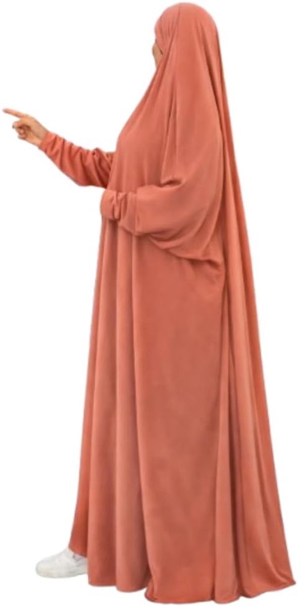 Jilbab eendelig met lycra-mouwen, gebedsjurk, losse gebedsjurk, lichte en ondoorzichtige stof, bescheiden outfit voor gebed, hijab, geïntegreerd, comfortabel, Hejj Omra Ramadan
