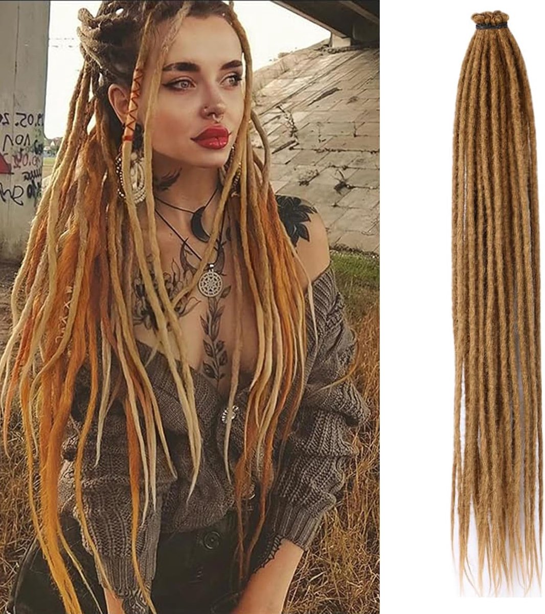 24inches Synthetic Single Ended Dreadlock Extensions 10 Strands Thin 0.6cm Soft Light Brown SE Dreadlock Extensions for Women (27, SE 10 Strands 24inch)
