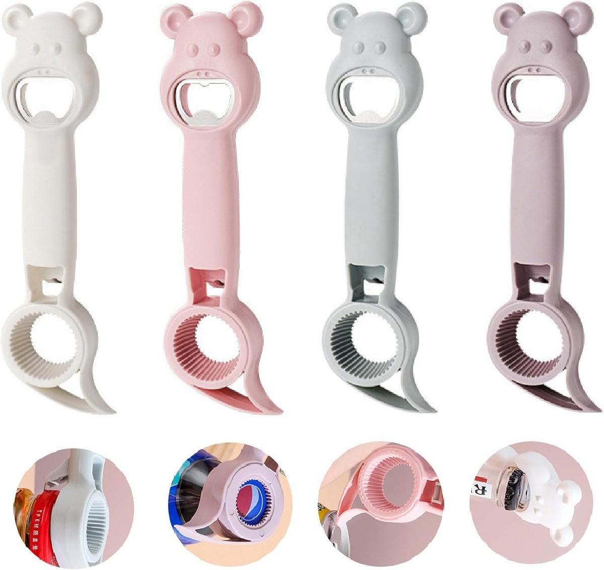 4-in-1 multifunctionele flesopener, 4 stuks flesopeners bieropeners universele klassieke bieropener 4-in-1 bierflesopener voor gelei-potten, bierflessen, blikjes, blikken