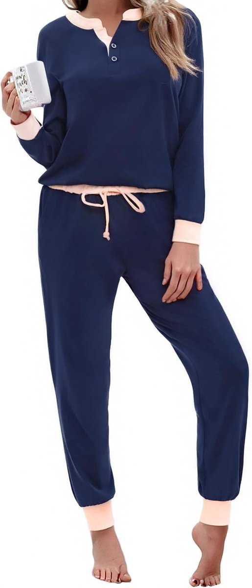 damespyjama, lange katoenen winterpyjamaset, lange mouwen, loungewear, tweedelige nachtkleding