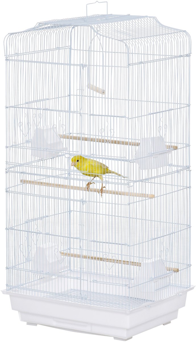 Volière vogelkooi met zitstokvoeders, uitneembare uitwerpselenkooi voor kanaries, parkieten, papegaaien, 46,5 x 35,5 x 92 cm, wit