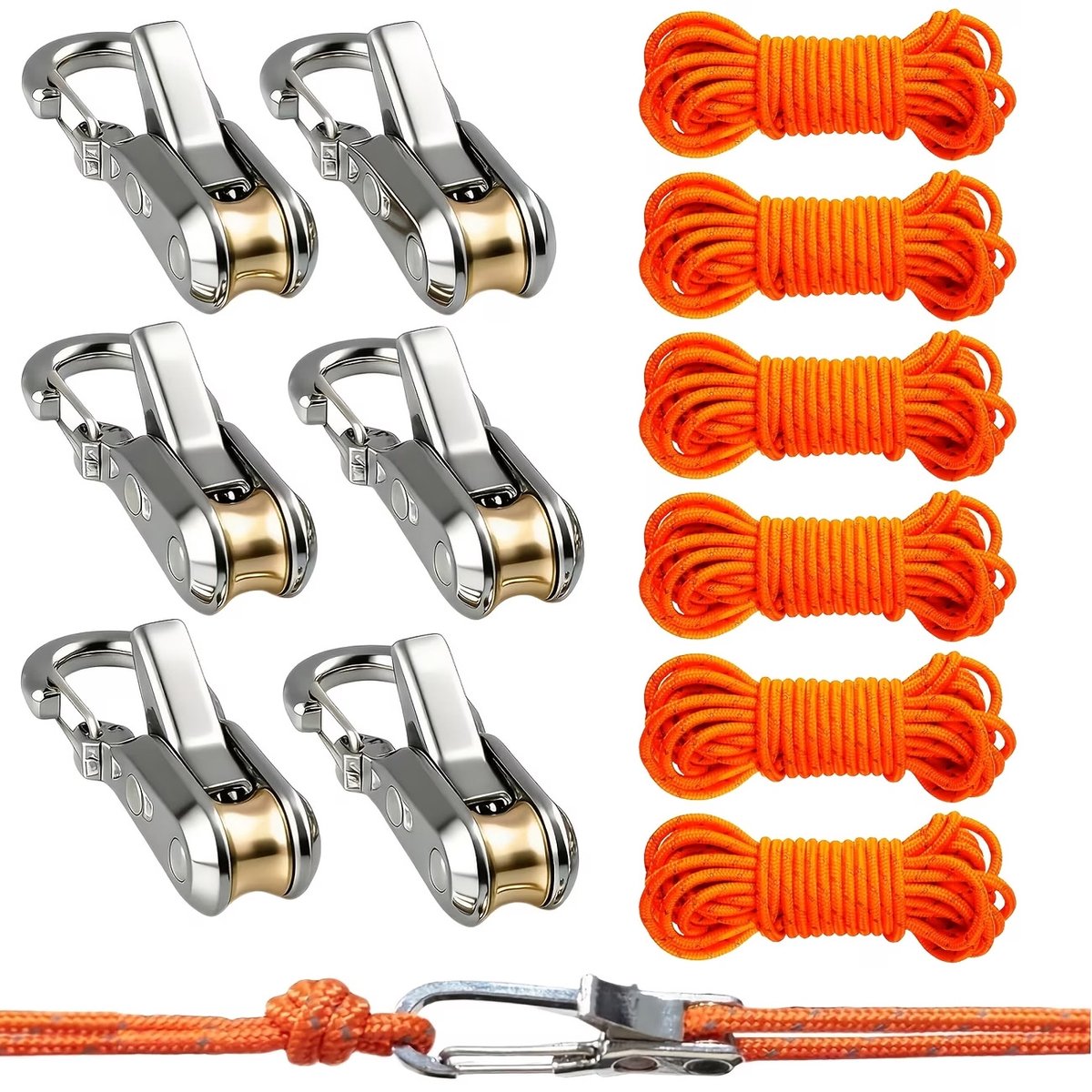 Ryoudavell - Touwratel - ratel - (oranje 6)Trekhaak met karabijnhaak - Verstelbare ratel - Touwratel hanger set - Heftoestel