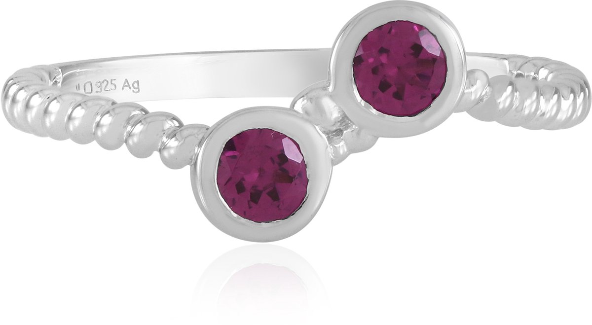 Cavill - Ring 925 Sterling Zilver Gerhodineerd - 0,482 ct Rhodoliet Rondgeslepen - Elegante Zilveren Ring met Bezetting - Rode Edelsteen Sieraden