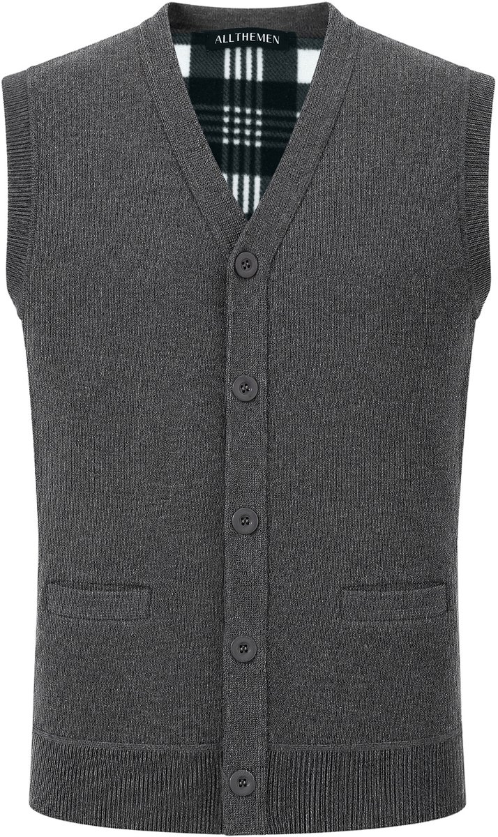 ALLTHEMEN Heren Spencer V-Hals Gebreid Vest Met Knopen Warm - M