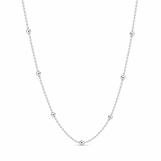 Zilveren ketting van 80cm met een fijn schakelpatroon en zeven kleine bolletjes.