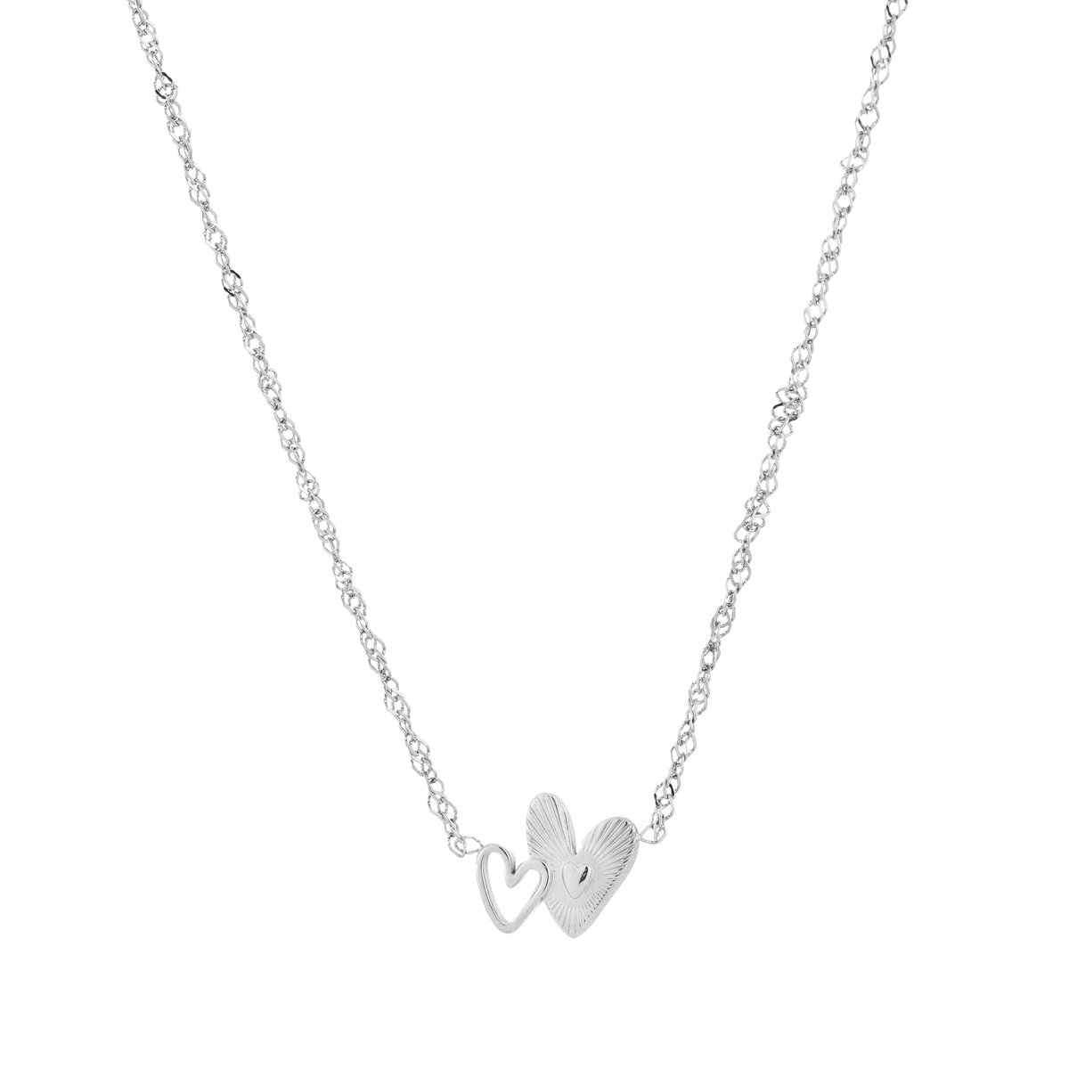 Double Interlocking Heart Pendant Chain Necklace – Hartjes Ketting – RVS - Zilver