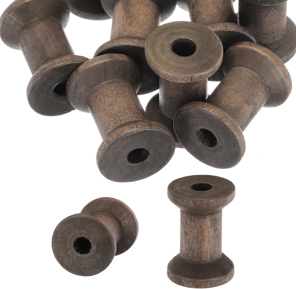 Spoelen 3 cm x 2 cm, 10 stuks onafgewerkte houten naaigaren spoel natuurlijke draad weven klossen voor ambachten borduurwerk, donkerbruin